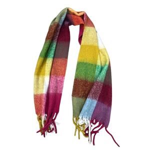 Soft and Warm Colorful Checked Scarf w/ Fringe